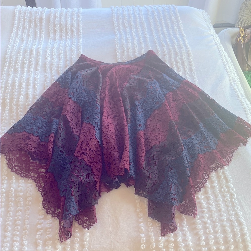 Elegant Lace Patchwork Skirt - Burgundy and Navy